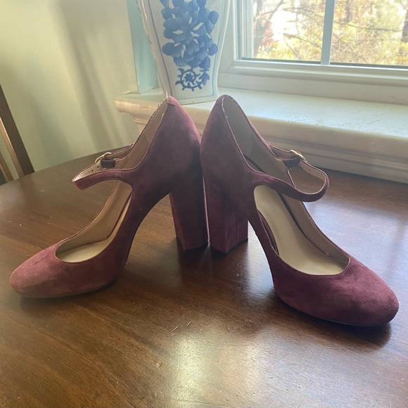 Vince Camuto Suede VP Scarlotte Plum Burgundy Block Maryjane Round Toe Heels 9 - Picture 5 of 11